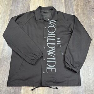 HUF Worldwide‎ Coaches Jacket Black Large Skateboarding Streetwear Snap Front